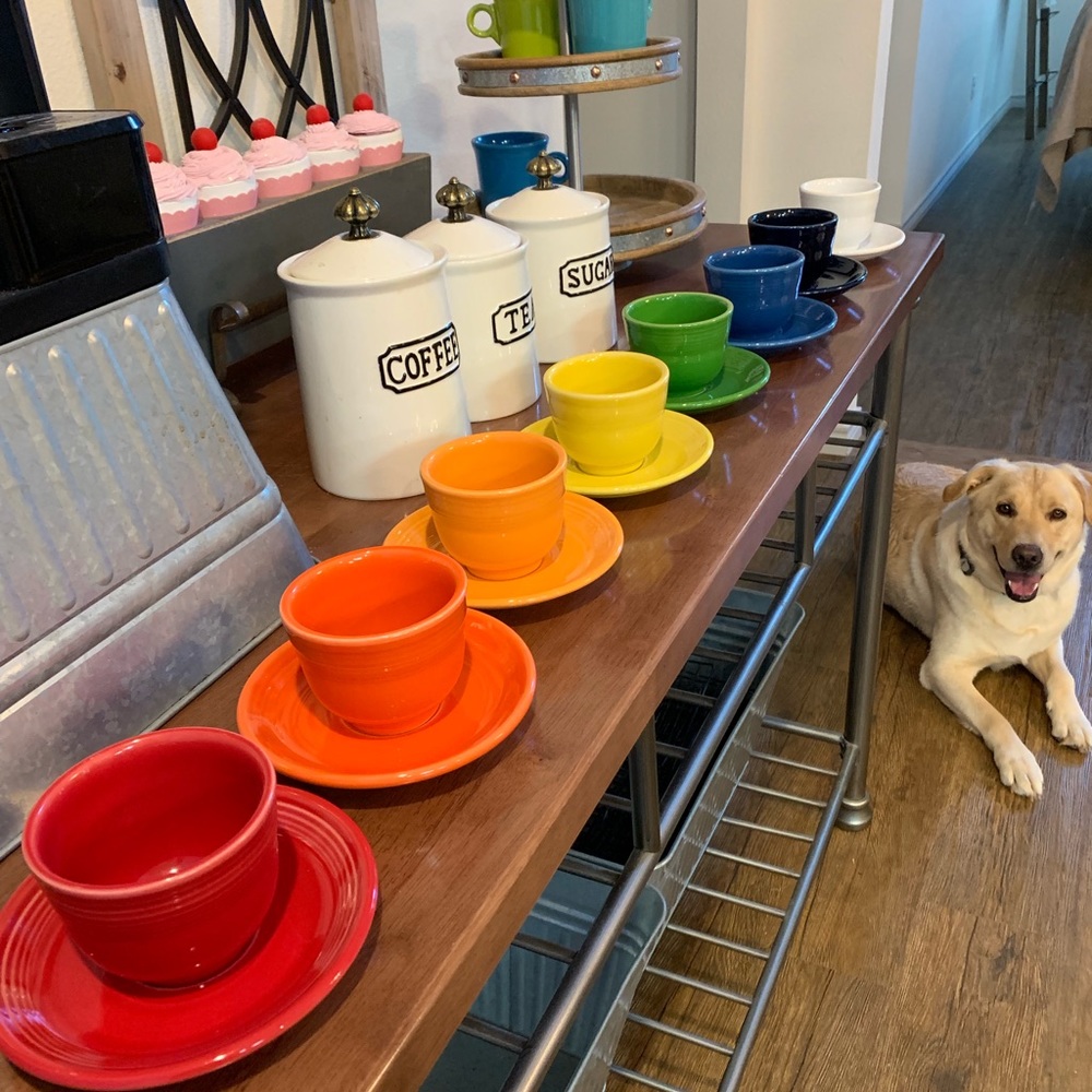 Set of eight fiesta ware Cups and saucers